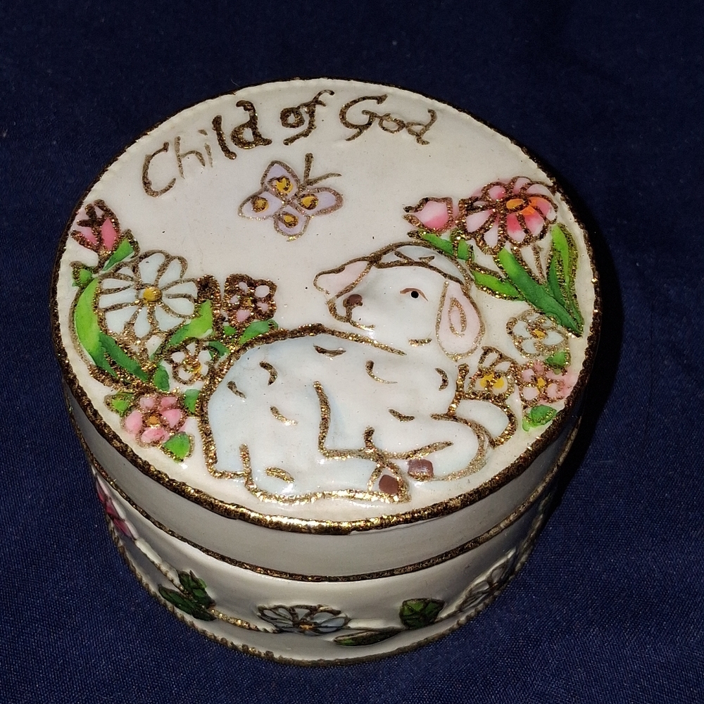 Decorative White and Pink Trinket Box